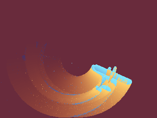 One of the generated frames from the example above.
Note the exponential decay of events over time.